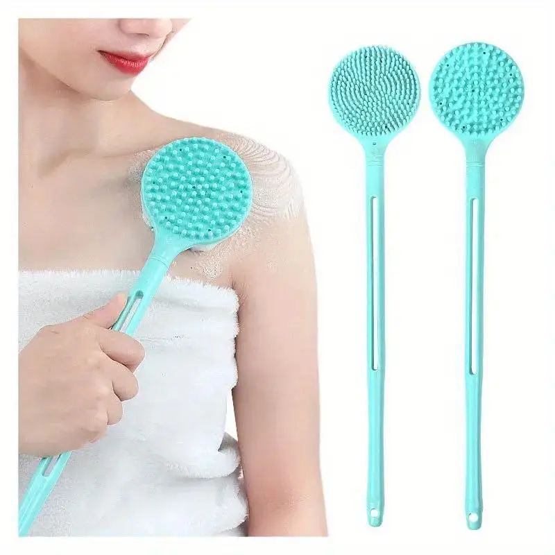 32 5m silicone long handle brush double sided shower body brush bathroom wash bathing massage back body exfoliating brush Product details 0