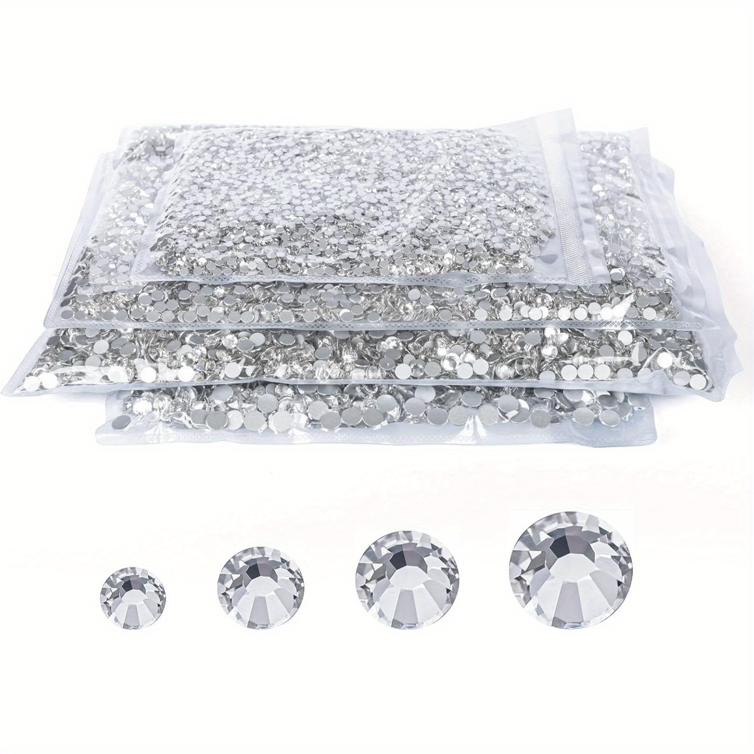 E-shop 4-Beutel Strasssteine 10000 Stück Klare Strasssteine Großpackung, 15 Farben Strasssteine 2 3 4 5mm Flachrückseitige Künstliche Kristallstein