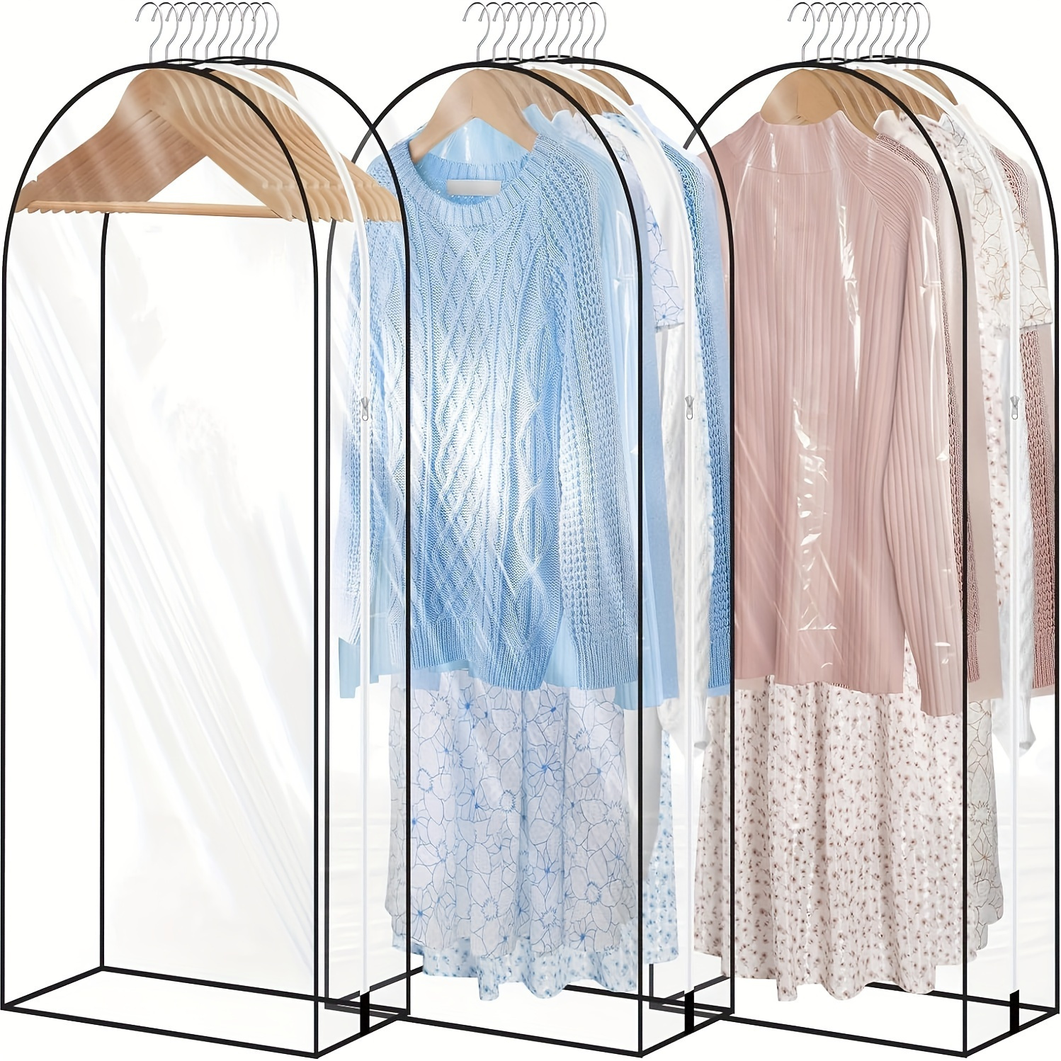 TEMU Pleated Fully Transparent Clothing Bag For Hanging Clothes Storage, Clothing Bag For Storing Jackets, Sweaters, Jackets, Dresses