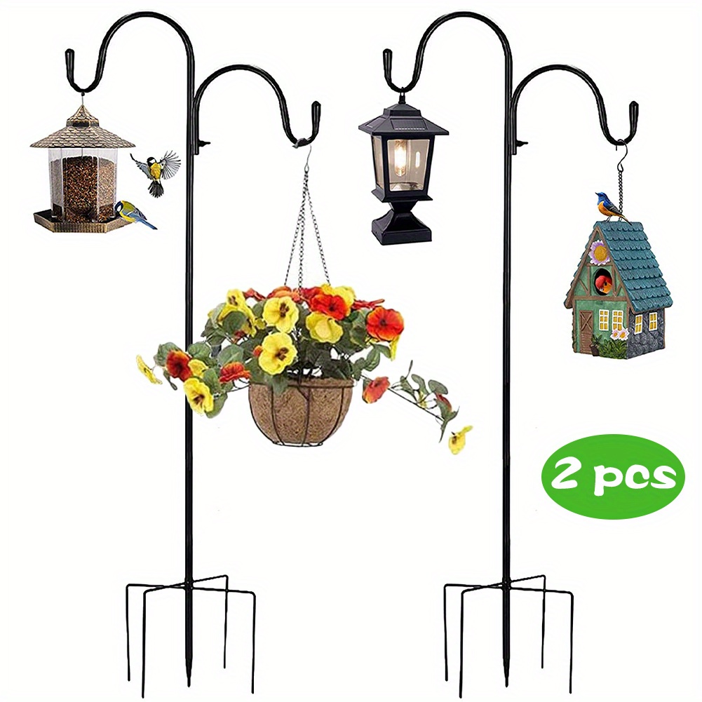 TEMU 2pcs Decorative Metal Bird Feeder Pole With & Dual Hooks - 1m Freestanding For Seed, Peanut, Sunflower & Feeders - Garden & Outdoor Use, Bird