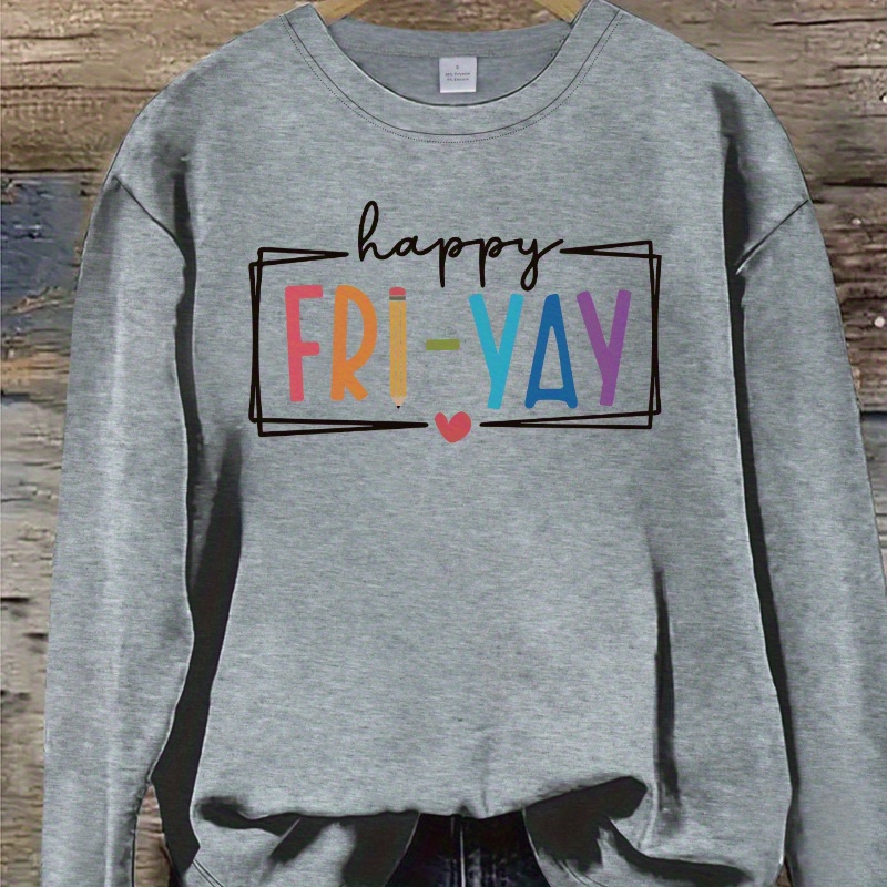 

happy " Letter Print Long Sleeve Sweatshirt - Women's Fashion Casual Knit Sweatshirt With Polyester And Elastane Blend