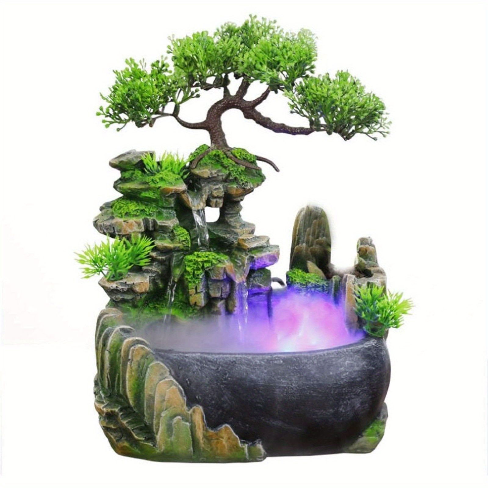 

1pc Trintion Led Tabletop Plant Waterfall With Color Changing Lights, Mist Humidifier, And Ultrasonic Water Spray For Bedroom, Living Room, Study - Freestanding, No Electricity Needed