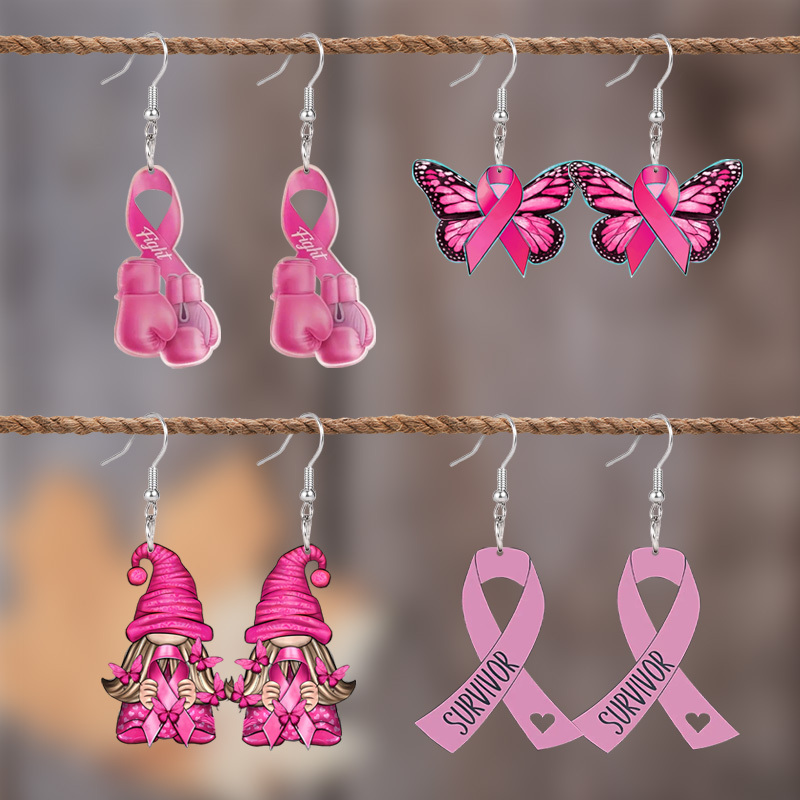 

[top-rated] Breast Awareness 4pcs Earring Set - & , Stainless Steel Posts, Acrylic Dangle Earrings For Women - & Parties