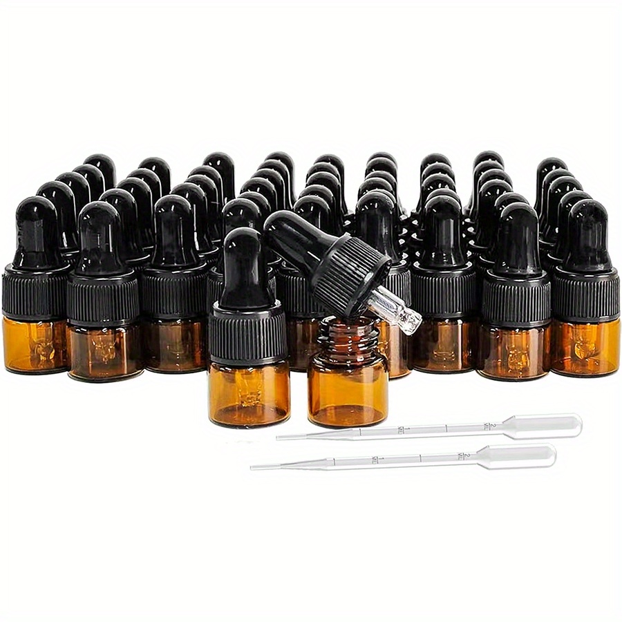 

50pcs/100pcs Amber Glass Dropper Bottles: 1ml Mini Essential Oil Bottles With Glass Eye Droppers For Travel Samples - Hand Wash Only, Fragrance Free, Glass Material