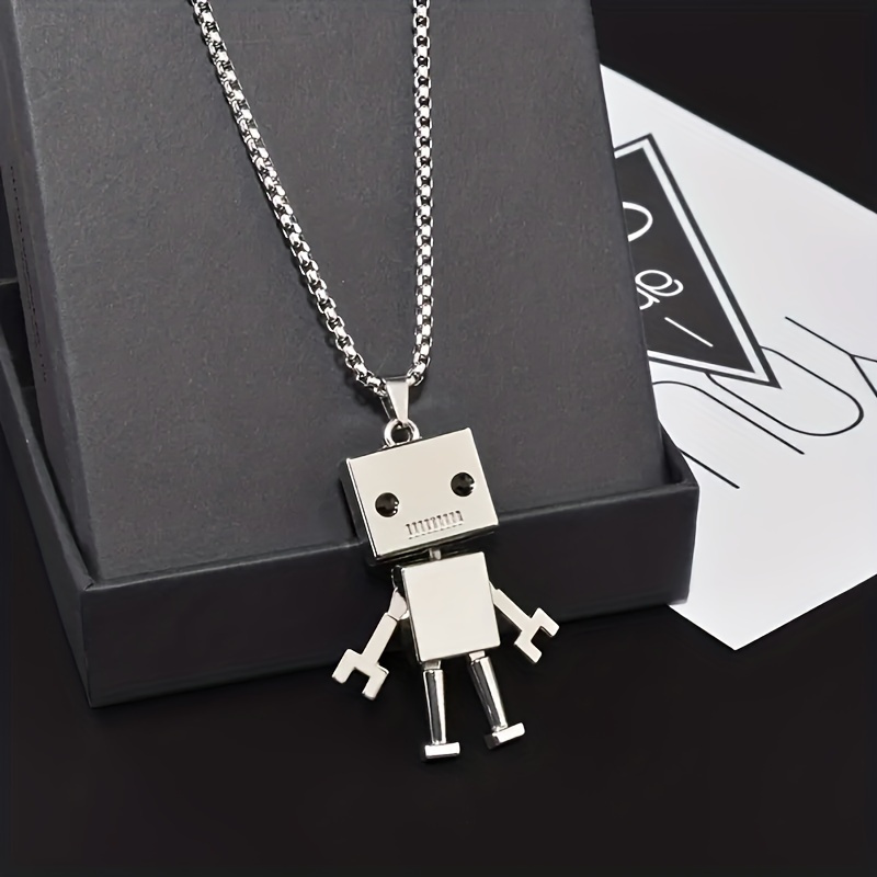 

1pc Punk Robot Stainless Steel Pendant Necklace, Funky Cool Robot Necklace Cute Accessories For Boys