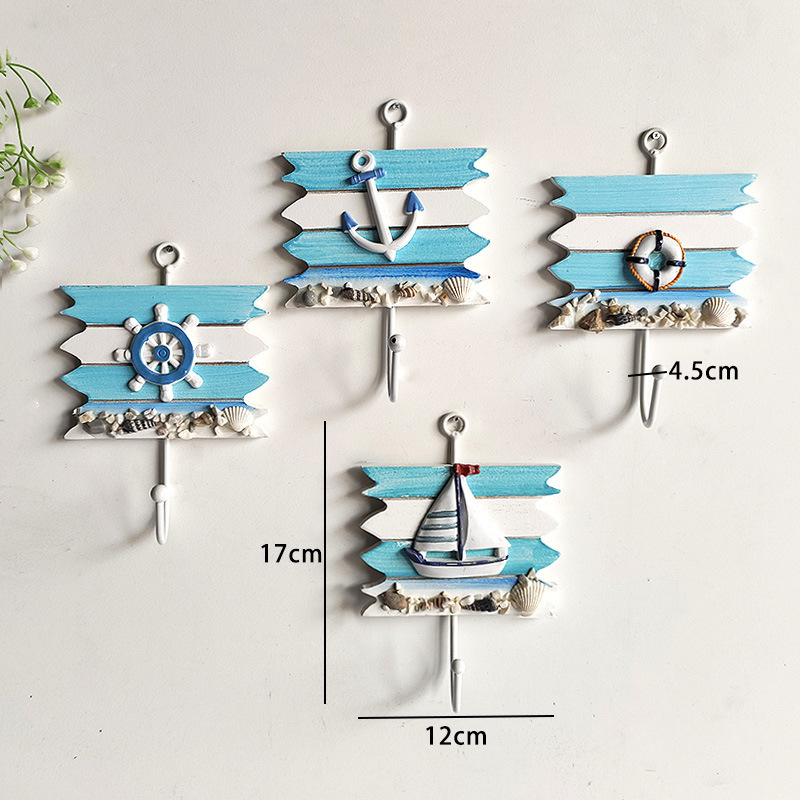 

4pcs Nautical-themed Wooden Wall Hooks - Ocean-inspired Decor With Anchors, Boats & Lifebuoys - Hanging Coats, Hats & Bags - Ideal For Home & Holiday Party Decoration, Nautical Decor