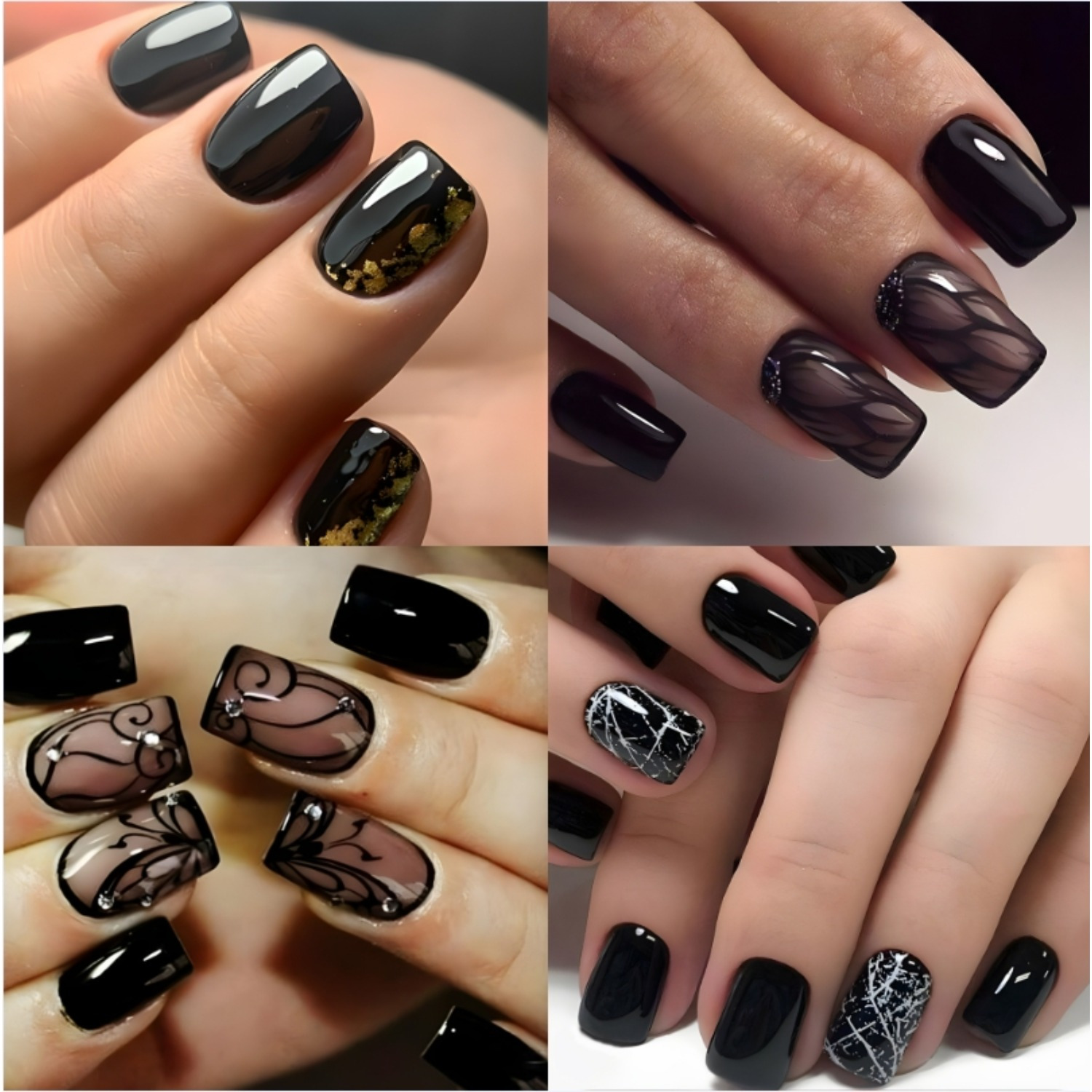 TEMU 96 Pcs Black Press On Nails Short Square - Cute Summer Fake Nails Glossy False Nails Press Ons Full Cover Nail Tips With Ice Design Acrylic Nail Kit Stick On Nails For Women
