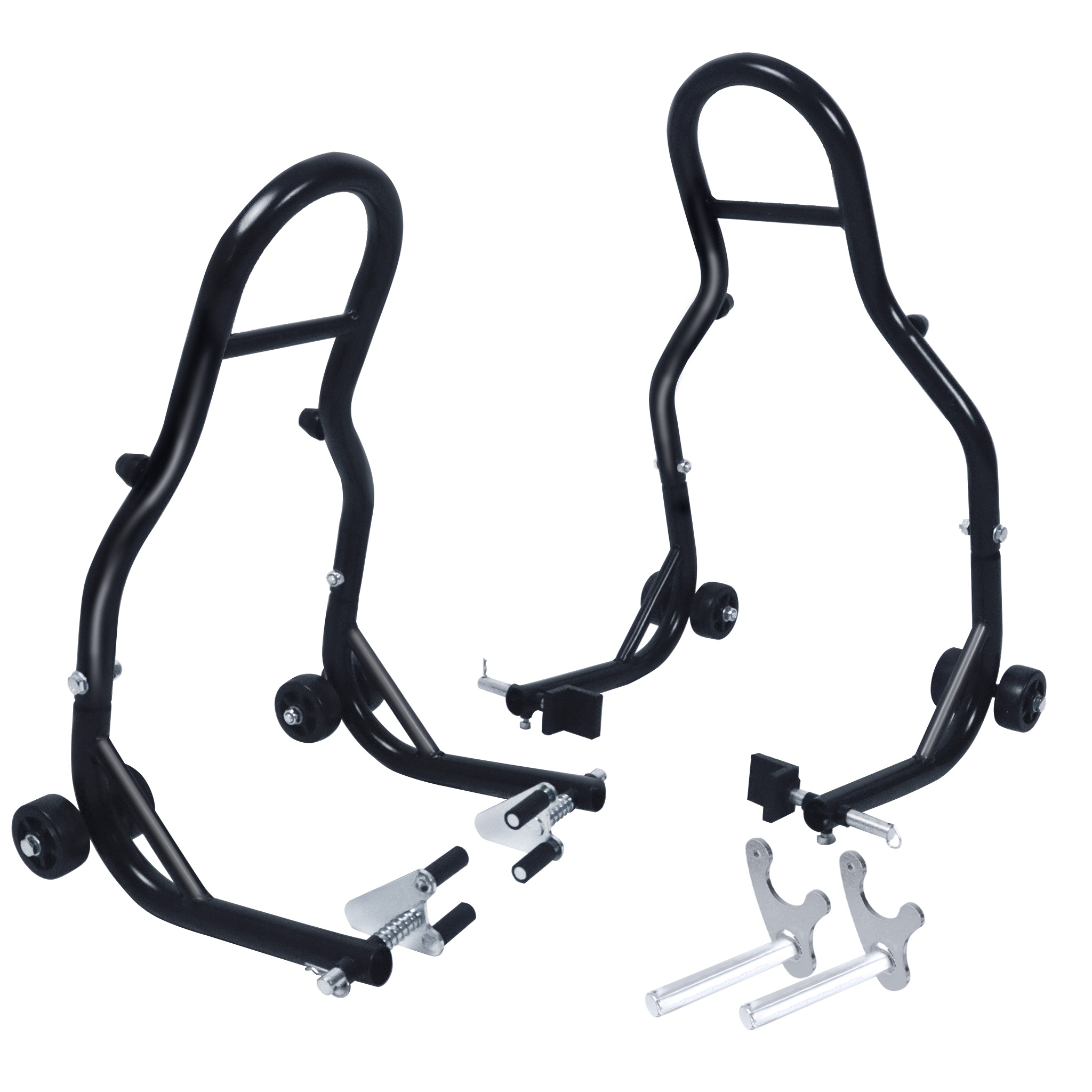 Image of Adjustable Steel Repair Stand, Motorcycle Stand Set, Portable Repair Stand For Front And Rear Motorcycle Assembly Aid Set, Motorcycle Jack For Repair, Maintenance And Assembly, Black