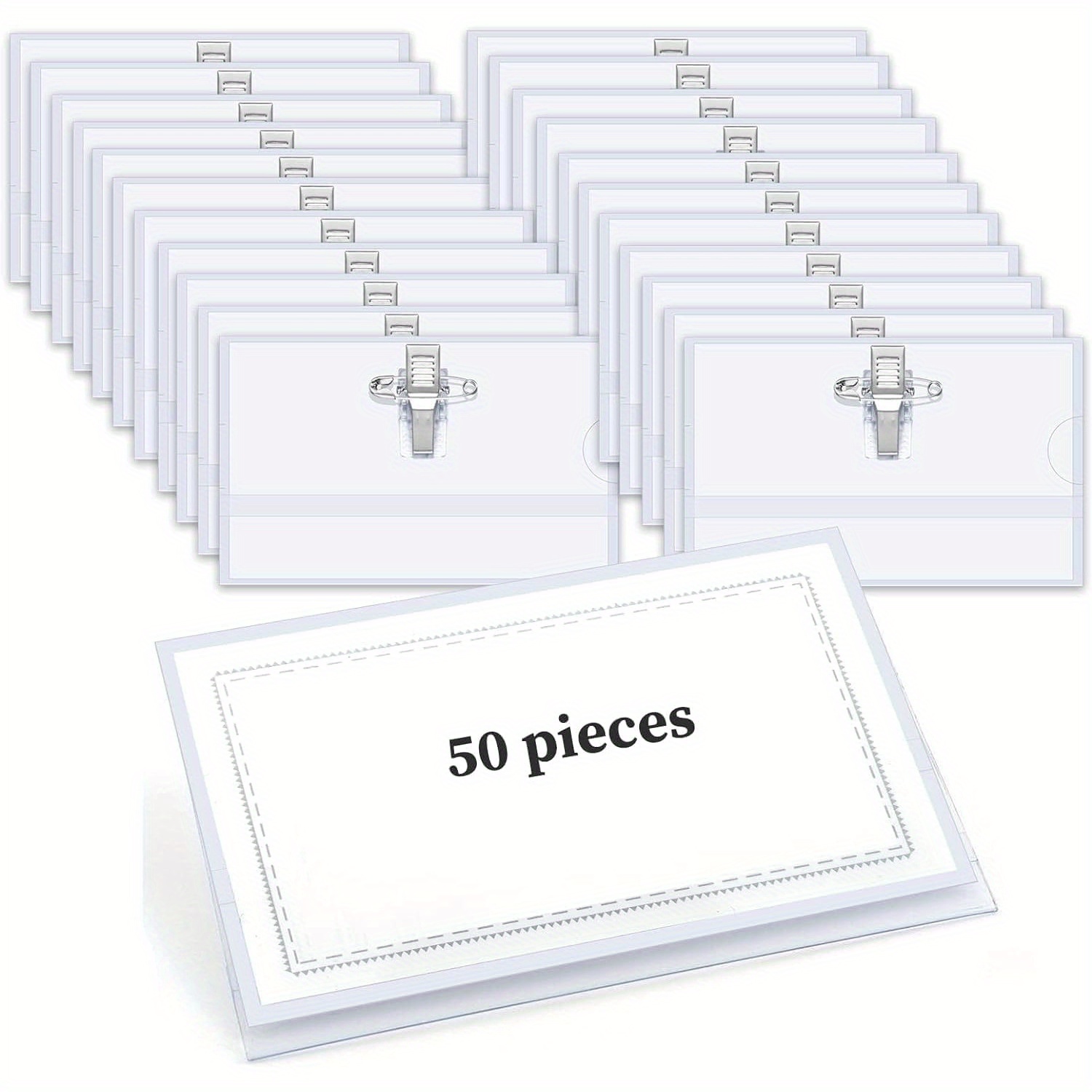 50 pack pvc name badge holders with clips and pins transparent id tags for conferences schools and office use