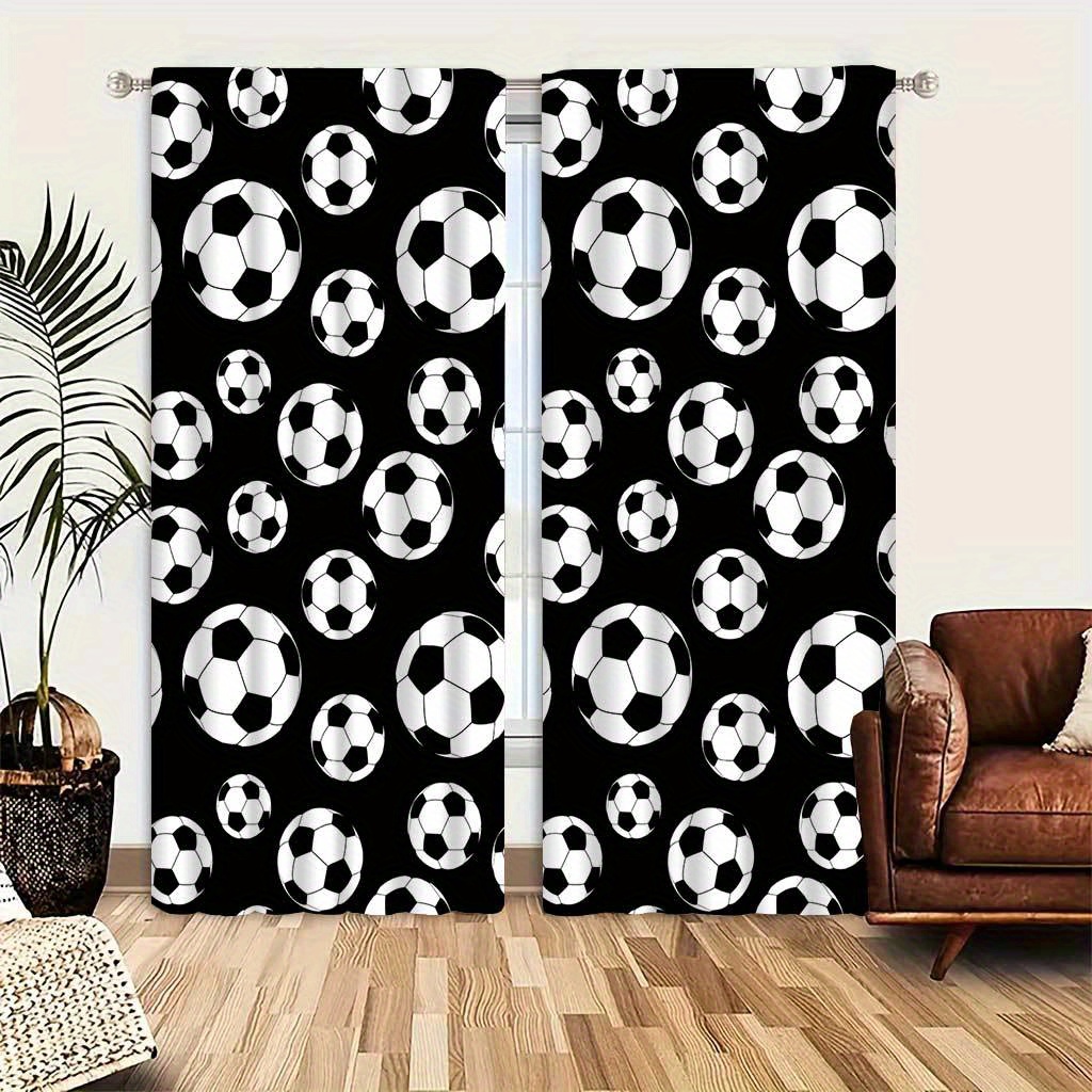 

Chic Football Print Curtains - , Polyester For Living Room & Bedroom Decor, Rod