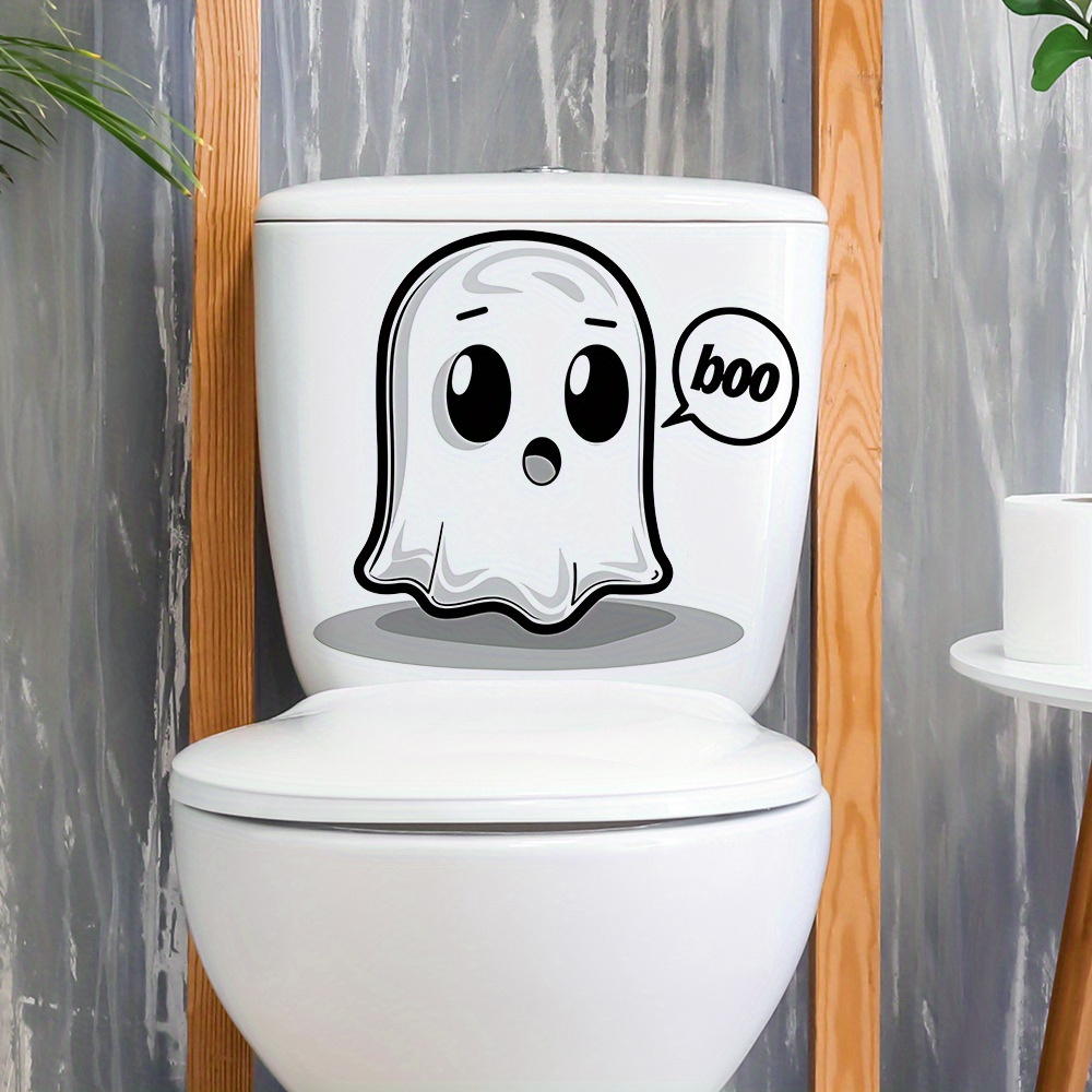 

Curious Toilet Decal, Classic Style White Wall Sticker With Big Eyes, Plastic, Removable And Waterproof Bathroom Decoration