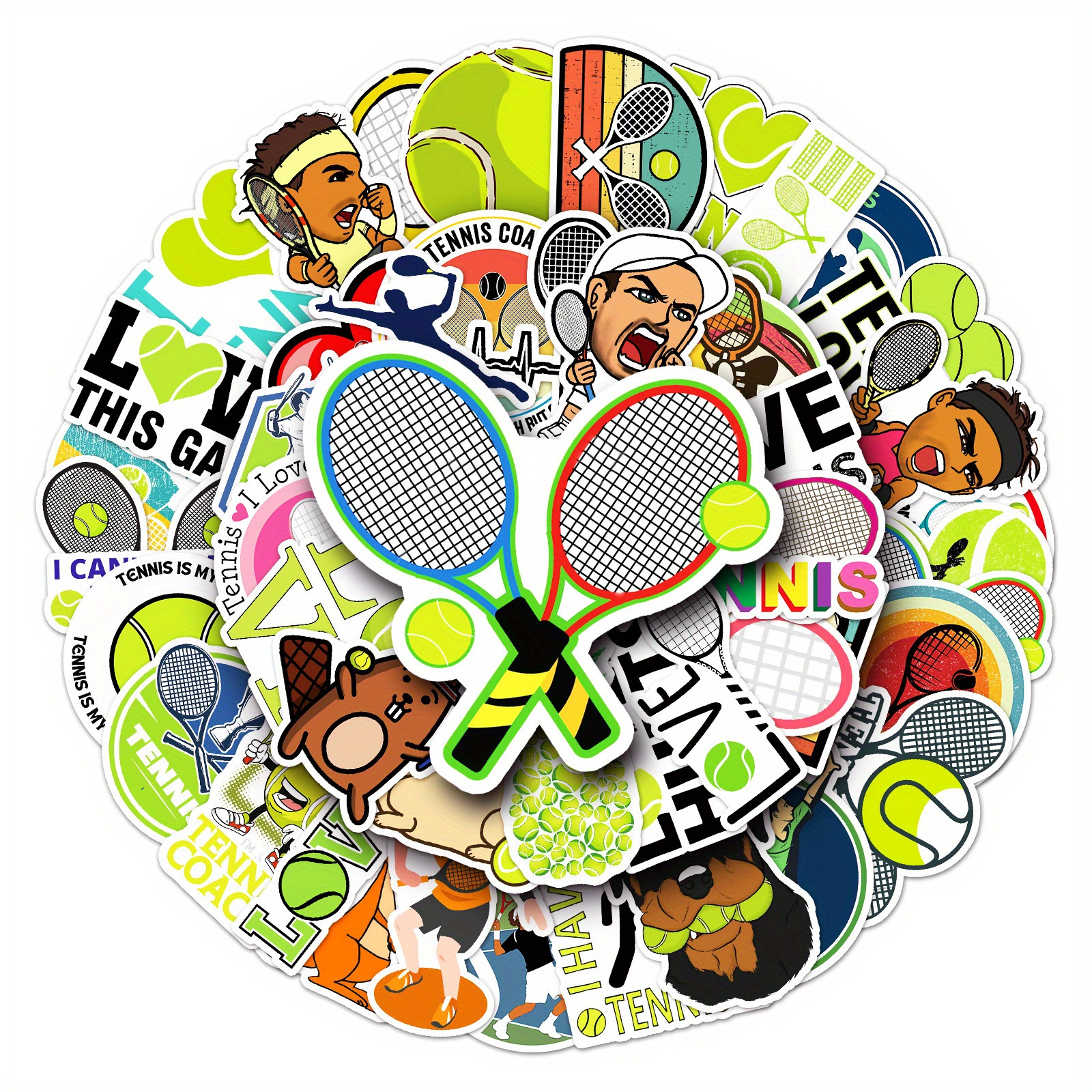 50pcs Tennis Sports Stickers, Aesthetics Stickers Water Bottle, Skateboard, Laptop, Phone, Journaling, Scrapbooking Decals Party Supply