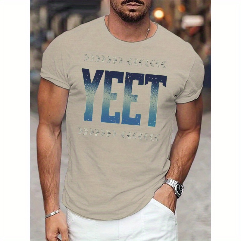 

Yeet Geometric Print Men's T-shirt - Casual Short Sleeve, Breathable Polyester, Machine Washable - Perfect For Summer