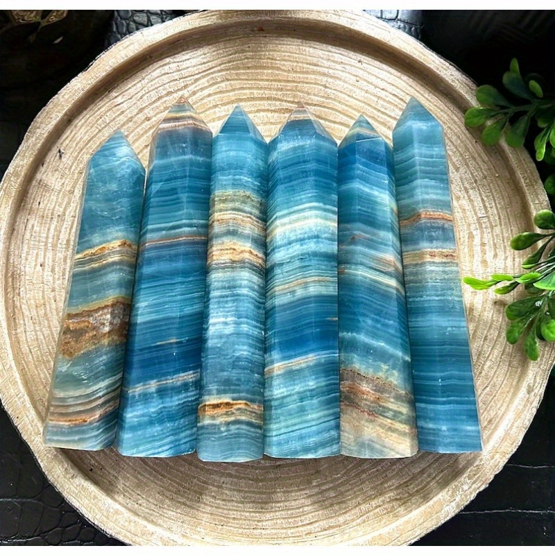 

1 Pc Natural Stone Banded Blue Calcite Tower - Onyx Point Column For Home Decor, Desk Accents, Wedding & Party Favors, Holiday & Music Party Decorations