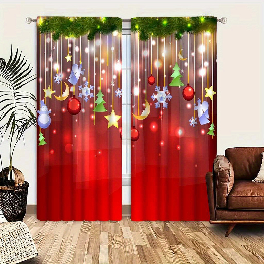 

Festive Christmas Curtains: Vintage Style, Machine Washable, , Tassel Tiebacks, Suitable For Living Room And Bedroom, Durable And Easy To Hang