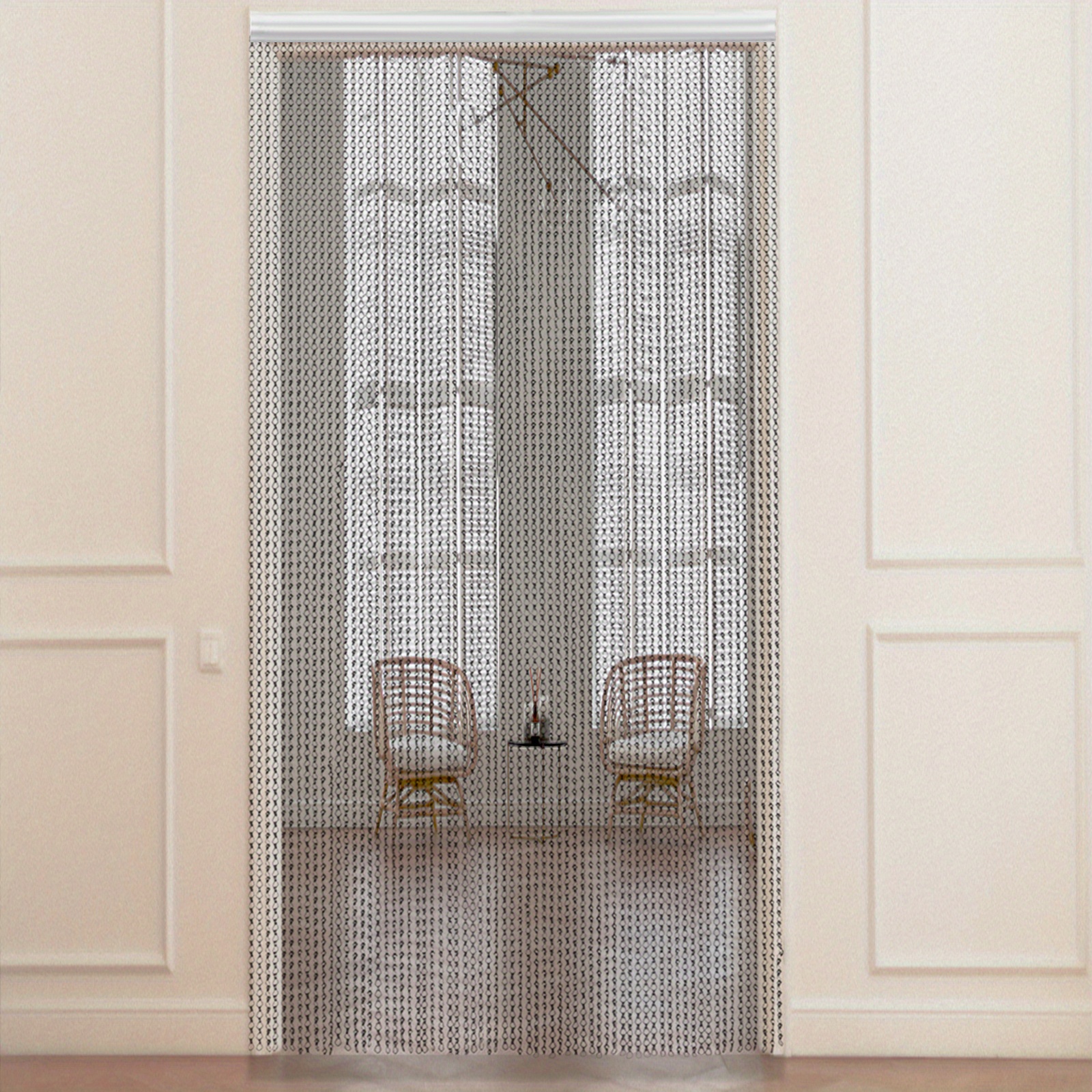 

1pc, Modern Metal Door Curtain With Chain And Hook, Aluminum Mosquito Net For Room Types, Easy To Clean