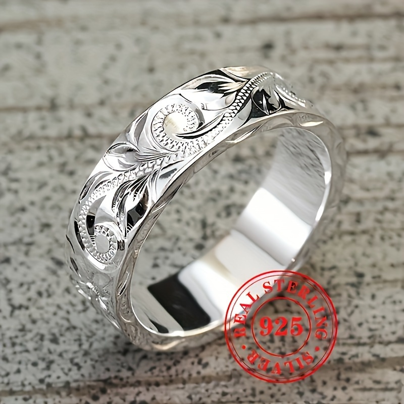 925 sterling silvery womens broadband ring retro carved   carving design bohemian   accessory set for daily wear womens retro jewelry gift casual attire festival jewelry vintage ring  