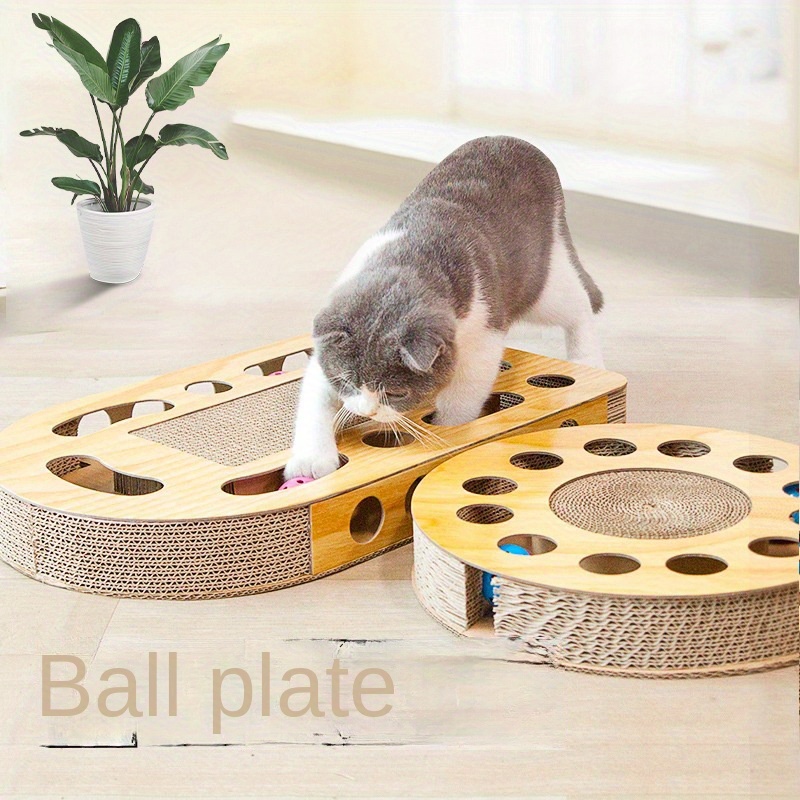 

Interactive Cat Scratcher Toy With Ball Track - Corrugated Cardboard, Multi-level Platforms For Play & , Ideal For All Cats