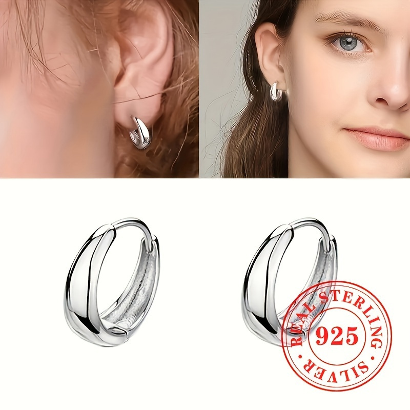 

S925 Silver Smooth Hoop Earrings 925 Sterling Silver Hypoallergenic Jewelry Elegant Style Suitable For Women Daily Casual