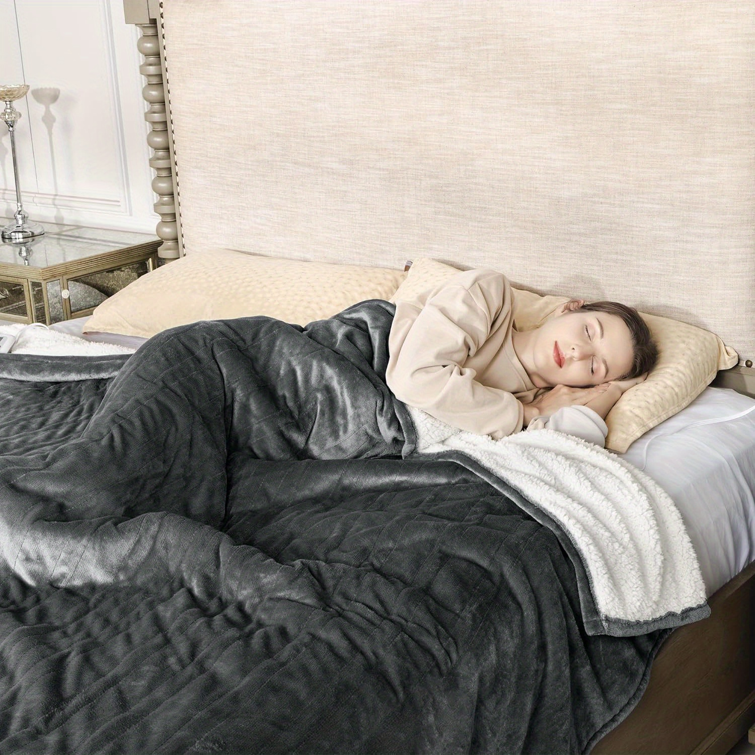 TEMU Royalcraft King Size With , 10 Heat Settings, 12-hour Auto Off, Soft Flannel And Sherpa Material, Machine Washable, Etl Certified, Grey