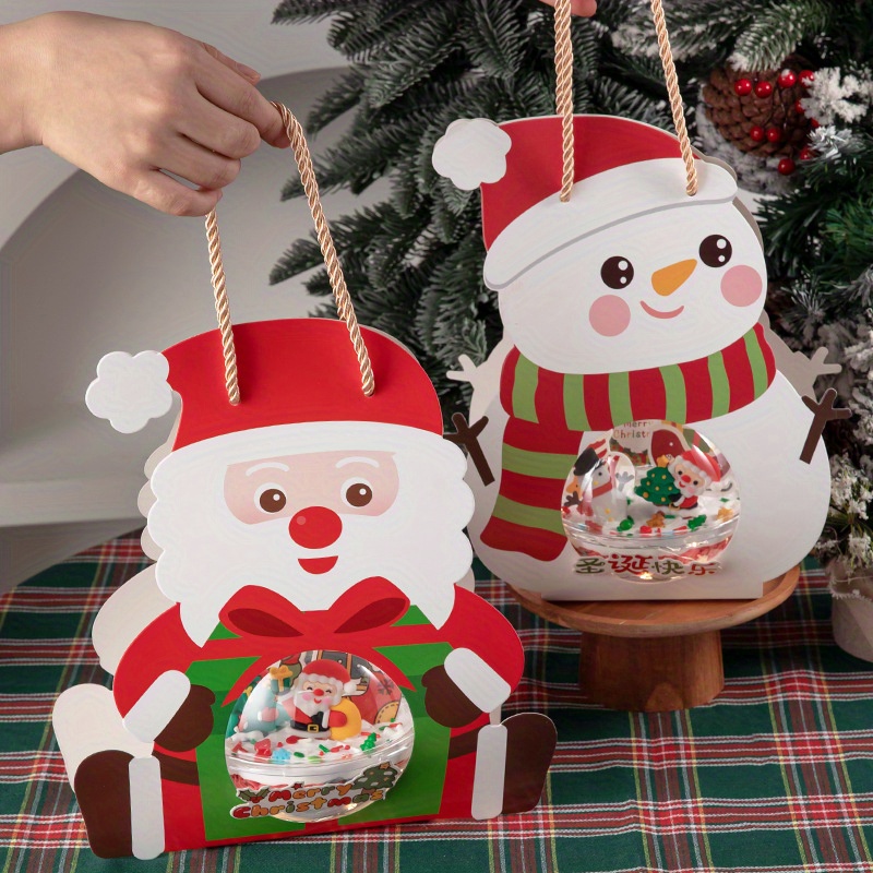 

Christmas Themed Paper Gift Boxes For Mousse Cake, Set Of 10 - Santa And Snowman Handled Treat Boxes, Decorative Holiday Baking Packaging, No Electricity Needed