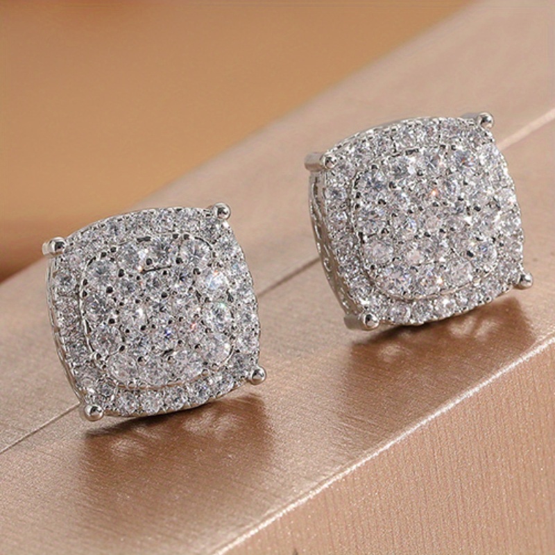 

Simple Square Cubic Zirconia Fashion Earrings, The Perfect Holiday Gift Jewelry For Everyday Party Accessories For Men And Women