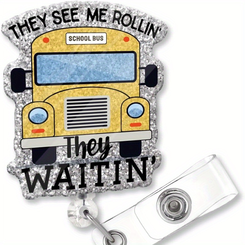 

Waitin Funny Glitter Badge Scroll Retractable, Cute School Bus Badge Holder For Teachers, Christmas Birthday Graduation Gift For Teachers