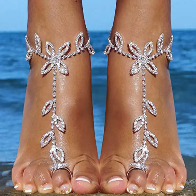 

Europe And America Border Hot Sale Rhinestone Anklet Fashion Ins Vacation Finger Anklet Foot Ornaments Female