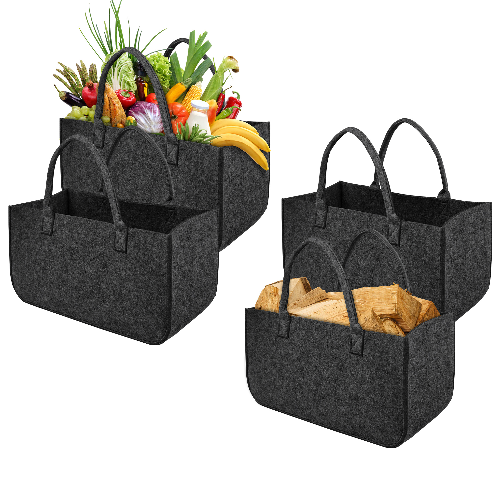 TEMU 2x/4x Felt Bag Firewood Bag Wood Newspaper Basket Shopping Tote Fabric