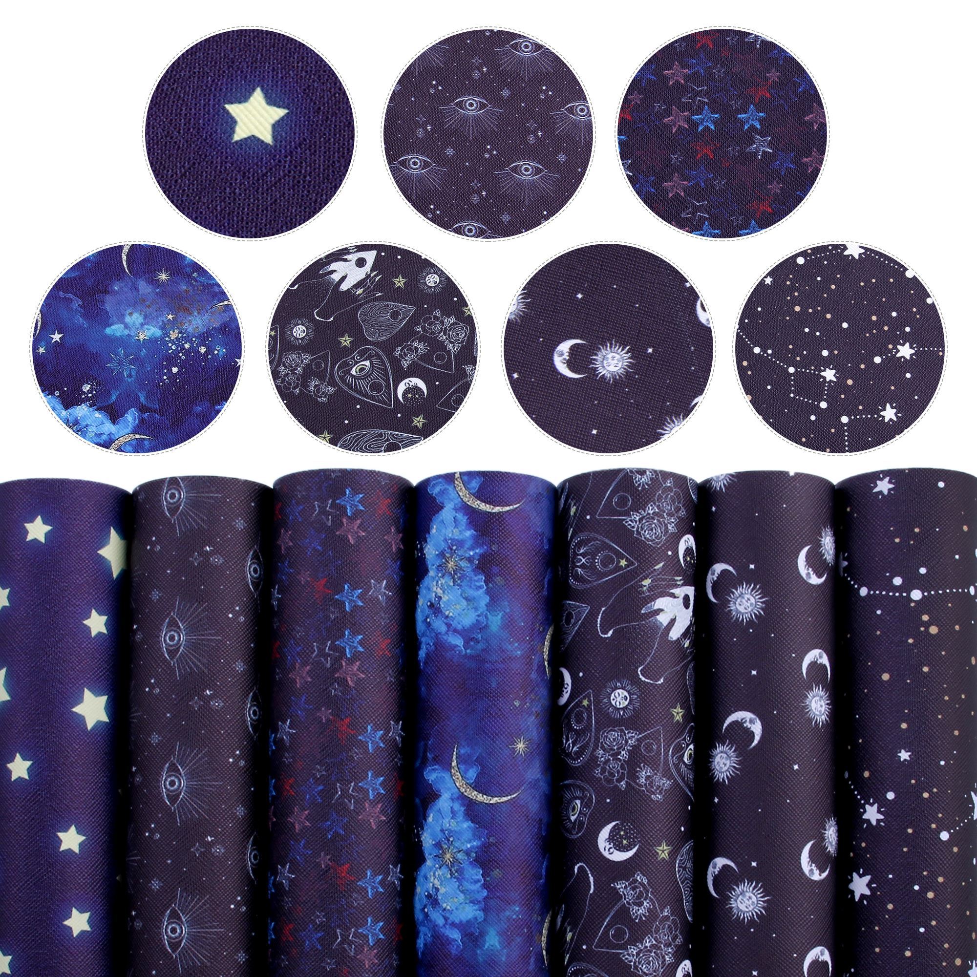 

7pcs Blue And Space Leather Sheets Set - 7.87x12.99 Inch Smooth Textured Synthetic Leatherette For Diy Earrings And Bow Crafts