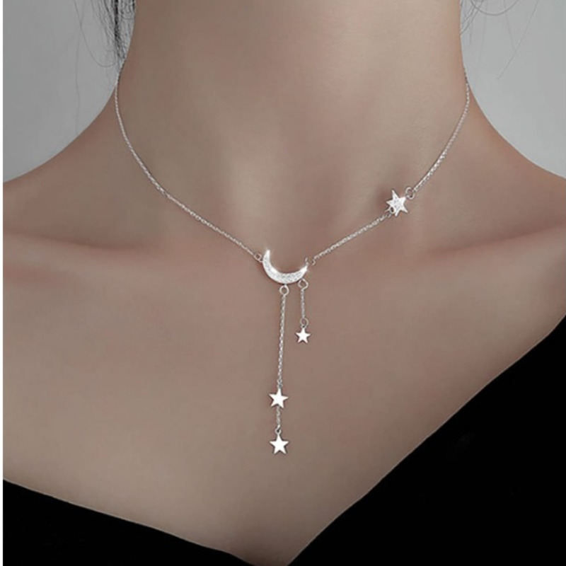 TEMU Silvery Elegant Tassel Star And Necklace, Minimalist Style, Women's Fashionable Jewelry, Perfect Birthday Wearing Gifts For Eid