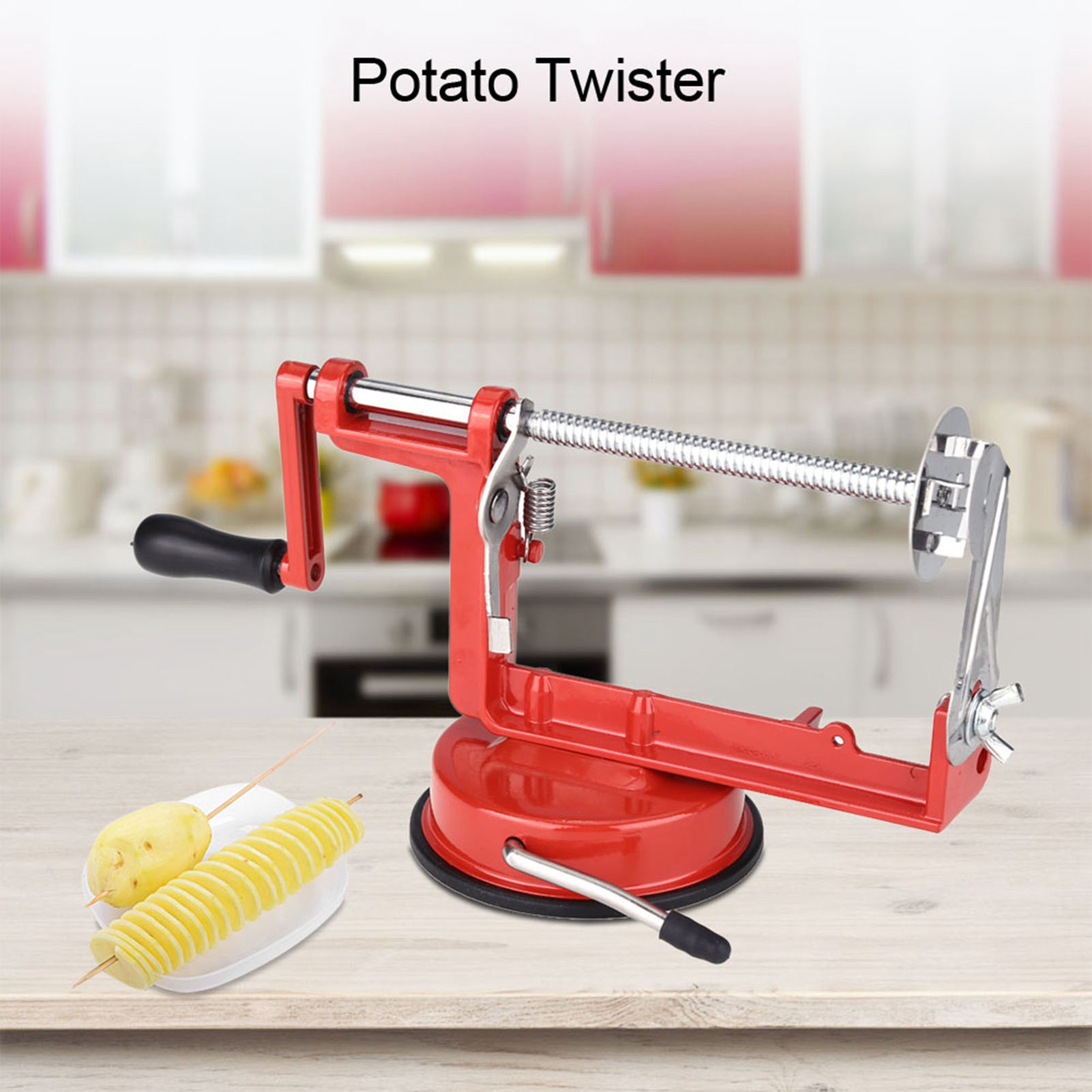 TEMU Upgraded Potato Twister, Stainless Crank Manual Spiral Potato Chips Twister Cutter Suction Base Kitchen Tool, For Pies Desserts Snacks Salads