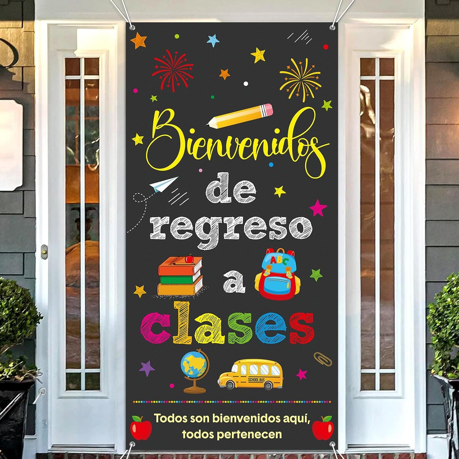 

Festive Back-to-school Banner: Spanish Welcome To Classes Door Hanger, 35.4 X 70.8 Inches, Polyester, No Electricity Required, Suitable For All Seasons