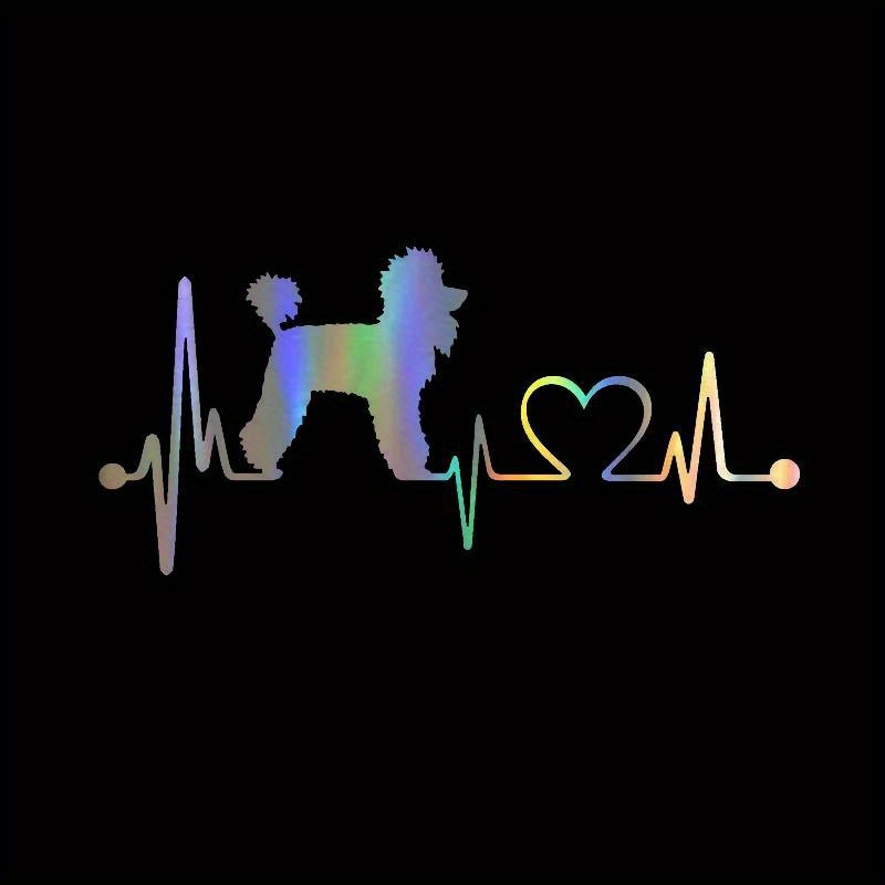 3d Car Decal 19*8.9cm Poodle Heartbeat Dog Cartoon Vinyl Stickers And Decals, Humorous Vinyl Stickers