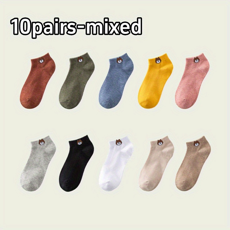 TEMU 10/20 Pairs Cute Cartoon Bear Ankle Socks - , Soft Polyester Blend - For & Casual