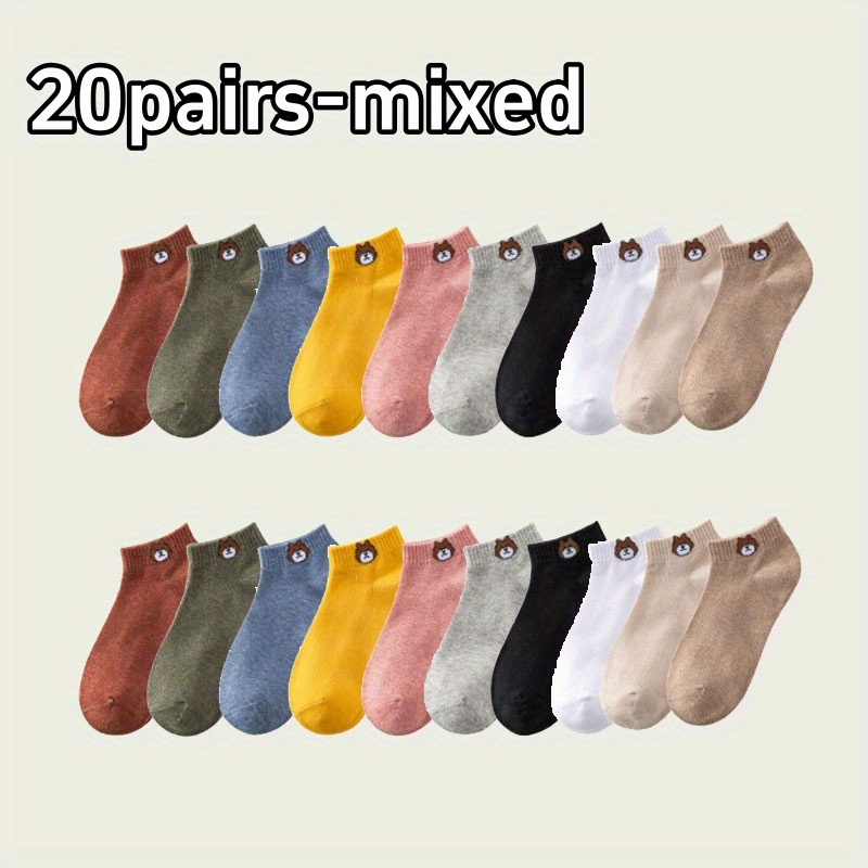 TEMU 10/20 Cartoon Bear Ankle Socks - Breathable, Soft Blend - For Sports & Casual