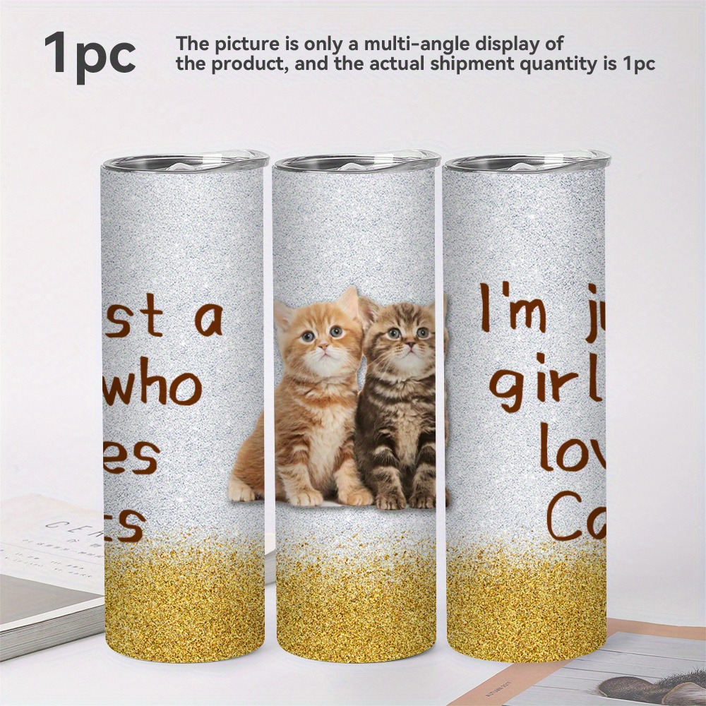 

Cute Cat Print Straight Tumblerful, 20oz Stainless Steel Heat Cold Insulation Water Bottle Dual Wall Vacuum Cup, Sliding Lid Cup Suitable To Outdoor Camping Travel, Party, Gift