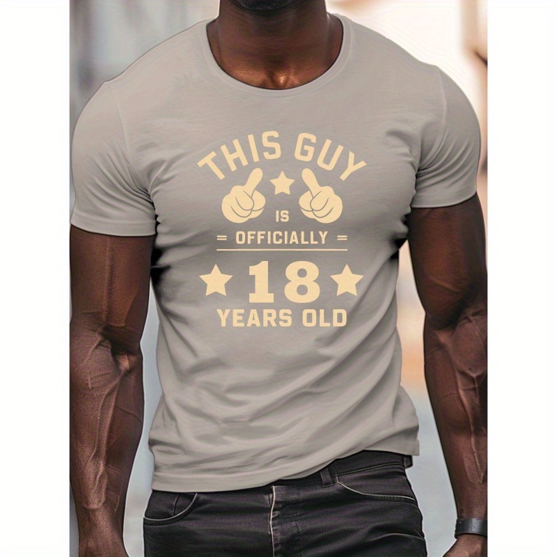 

Men's 18th Birthday Graphic T-shirt - 100% Polyester Knit Fabric, Geometric Pattern, Crew Neck, Short Sleeve, , Stretch, Summer Wear