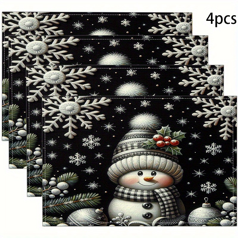 

4pcs Set Christmas-themed Linen Placemats - Heat Resistant, For Holiday Dining & Kitchen Decor