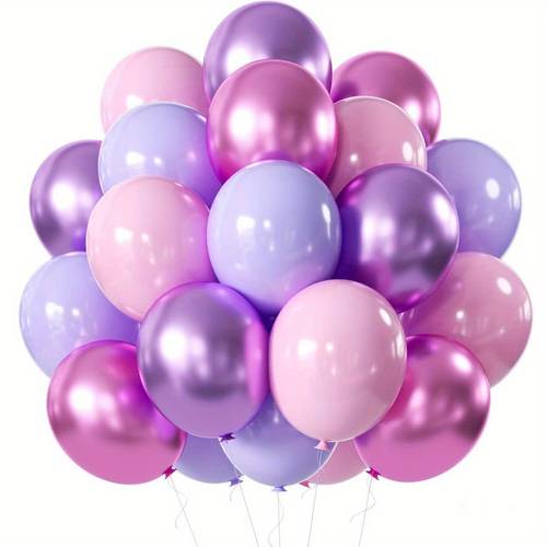 50pcs metallic pink purple latex balloons 10 inch shiny party balloons for birthdays showers weddings and celebrations vibrant mixed colors with ribbon ties birthday balloons halloween decorations christmas decorations