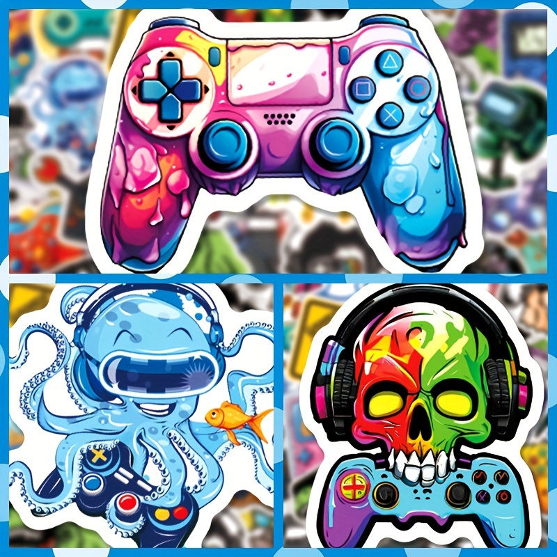 

50pcs Colorful Monsters Gaming Controller Stickers - Glossy Finish, Irregular Shape, Single Use, Waterproof Paper Decals For Luggage, Skateboard, Phone Case, Laptop, Helmet - Creative Diy Decoration