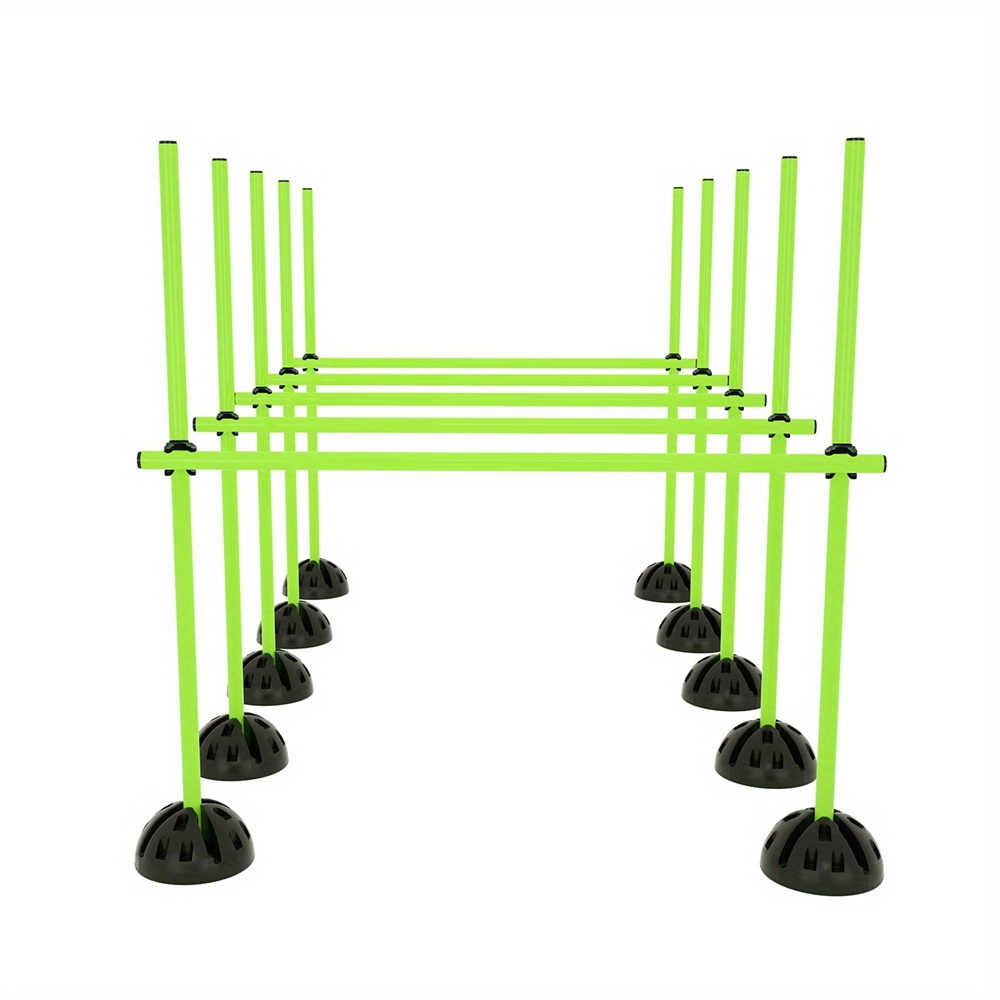 E-shop Set verstellbarer Hürdenstangen für Hunde in Grün und Gelb, entwickelt für Agility-Training und geeignet für Basketball- und Fußball--Übungen