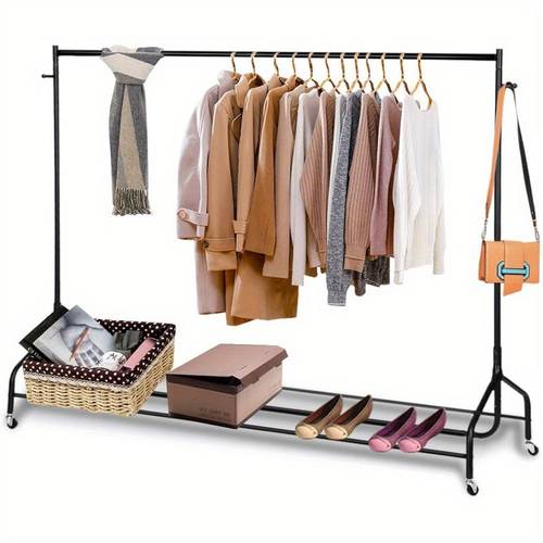metal rolling clothing rack on wheels rolling clothes rack heavy duty single rolling garment rack with top rod bag hook for bedroom dressing