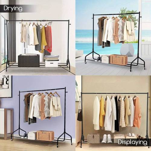 metal rolling clothing rack on wheels rolling clothes rack heavy duty single rolling garment rack with top rod bag hook for bedroom dressing