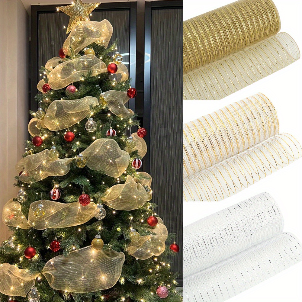 

Ruban en Maille pour Couronne de Noël Doré et Argenté - 10 Verges, Décoration d'Arbre DIY et Emballage de Cadeaux, Accessoire Festif pour les Fêtes