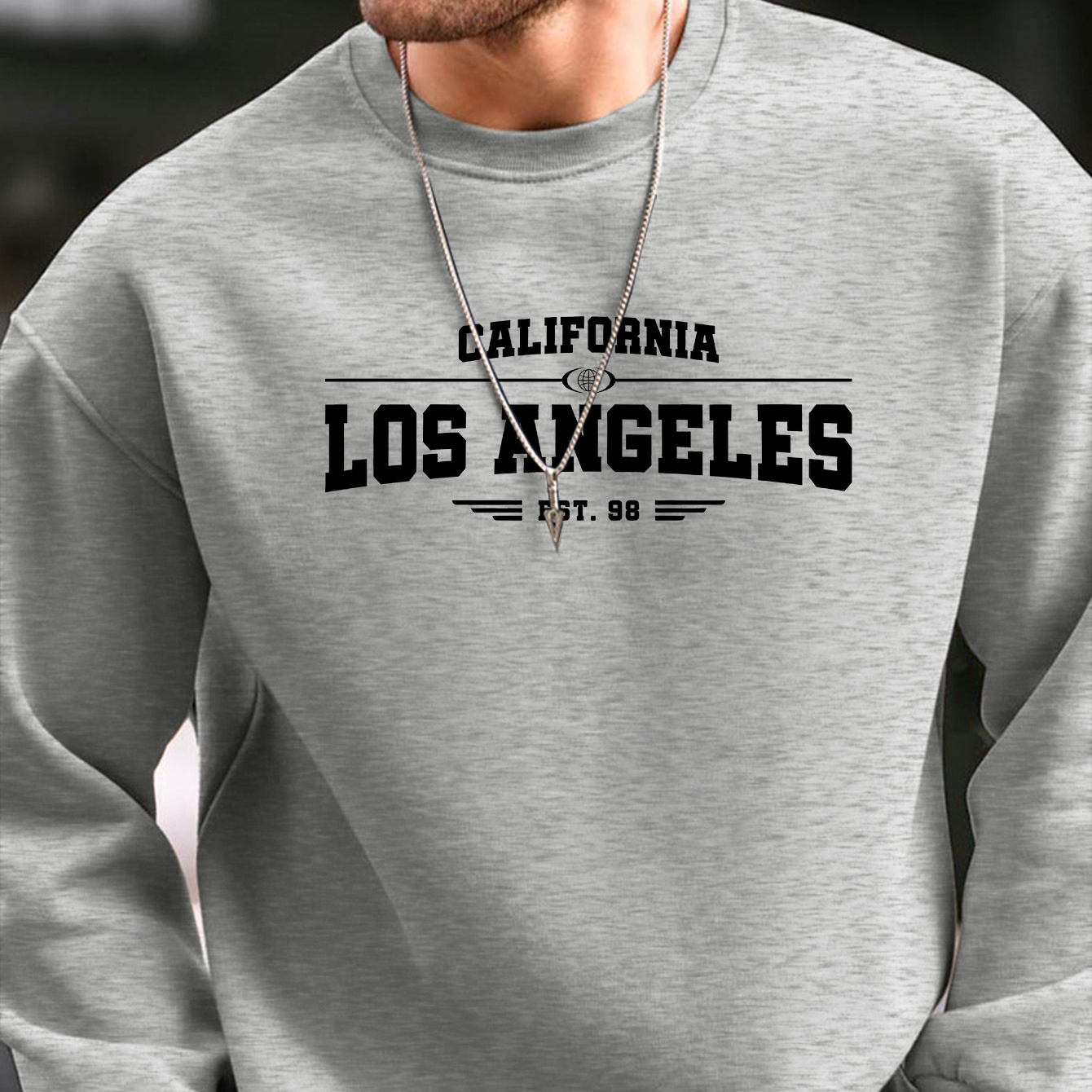 

Men's Crew Neck Sweatshirt California Los Angeles Graphic - Casual Polyester Knit With Slight Stretch, Alphabet Print Regular Fit Active Pullover For Spring/autumn