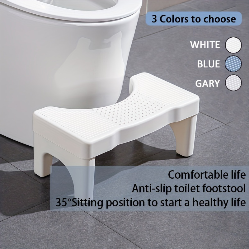 

1pc Ergonomic Adult Toilet Potty Stool, 7" Heavy-duty Plastic, Non-slip Bathroom Assistance Step With Comfortable Footrest And Breathable Design - In White, Blue, Gray