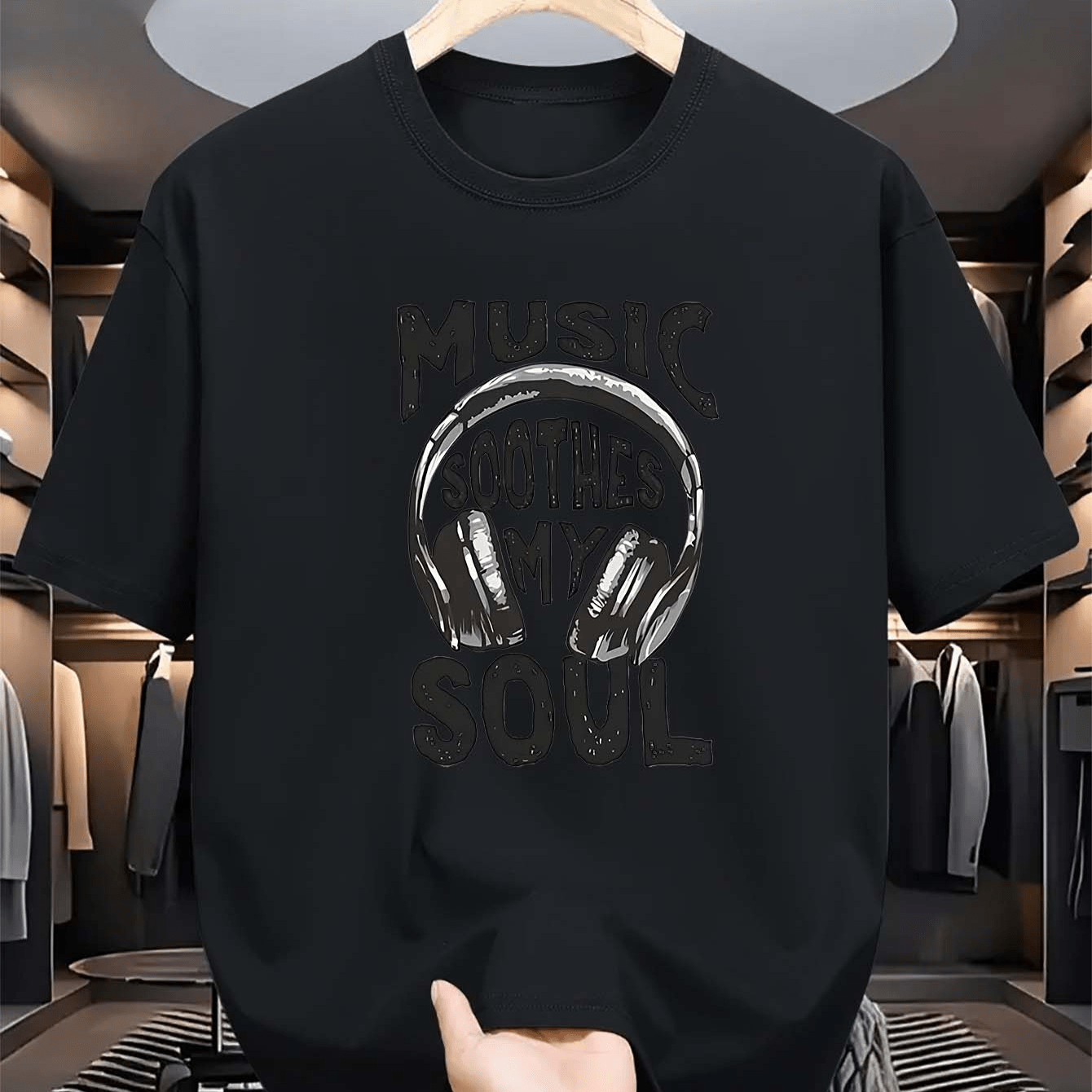 

Men's Casual T-shirt With Unique Headphone Print - Breathable Polyester, Crew Neck, Short Sleeve - Summer