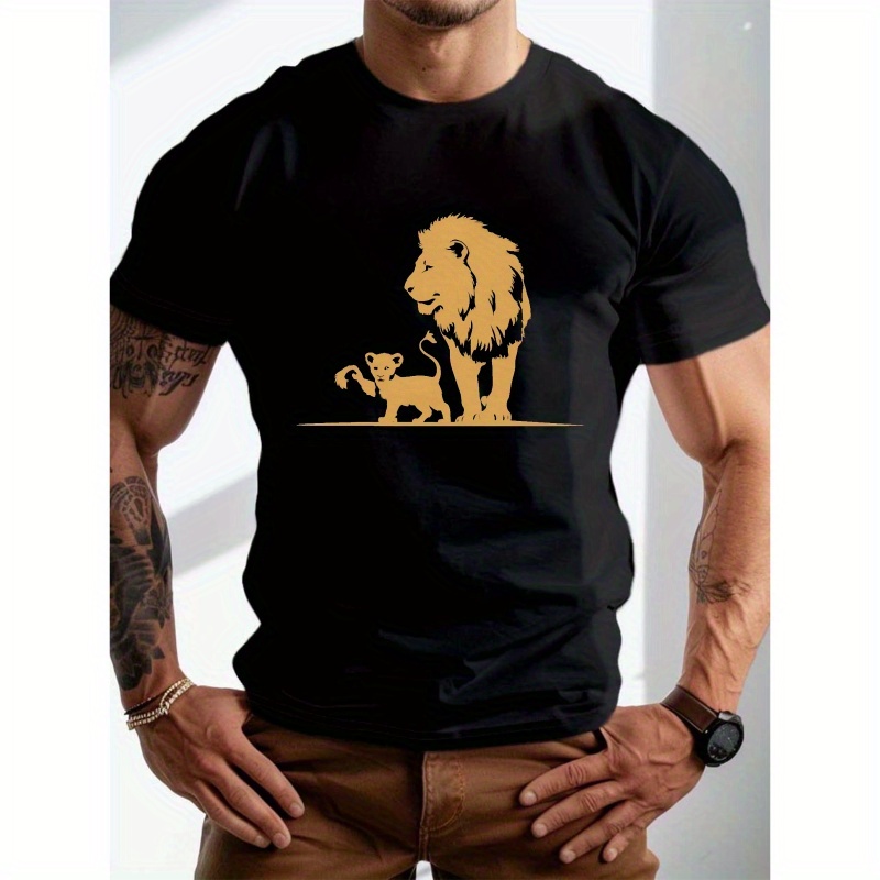 

Stylish Plus Size Men's T-shirt With Lion Graphic - Casual Short Sleeve, Crew Neck Tee For Summer - Machine Washable Polyester, Plus Size, Cub Lion, , Casual Tops, Plus Size