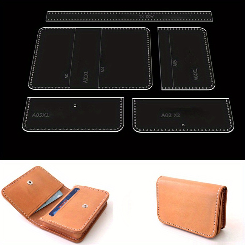 

Ensemble de 5 gabarits de porte-cartes et de porte-monnaie en acrylique - Modèle de plastique transparent pour couture de cuir, kit d'outils de bricolage DIY